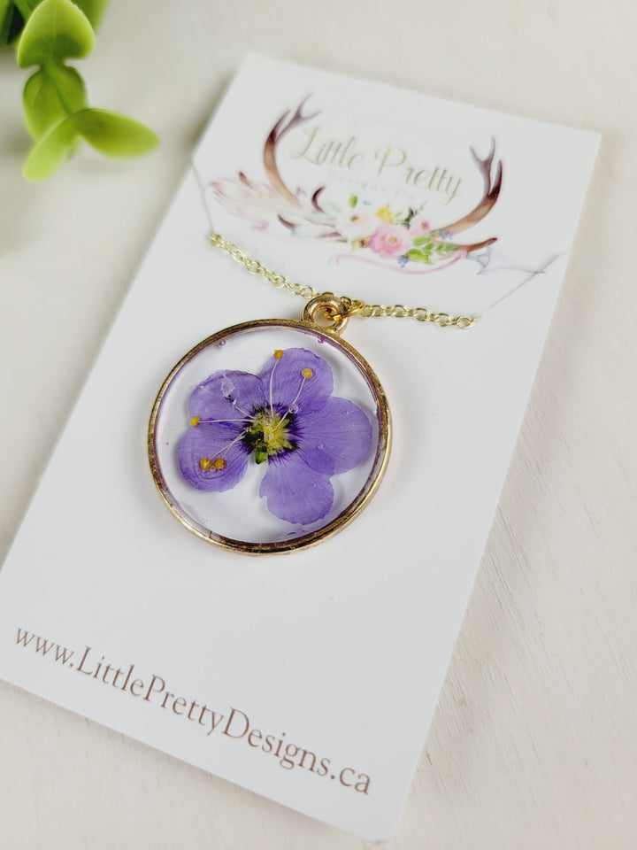 Little Pretty Designs, Pressed Flower Necklaces, Pinks & Purples