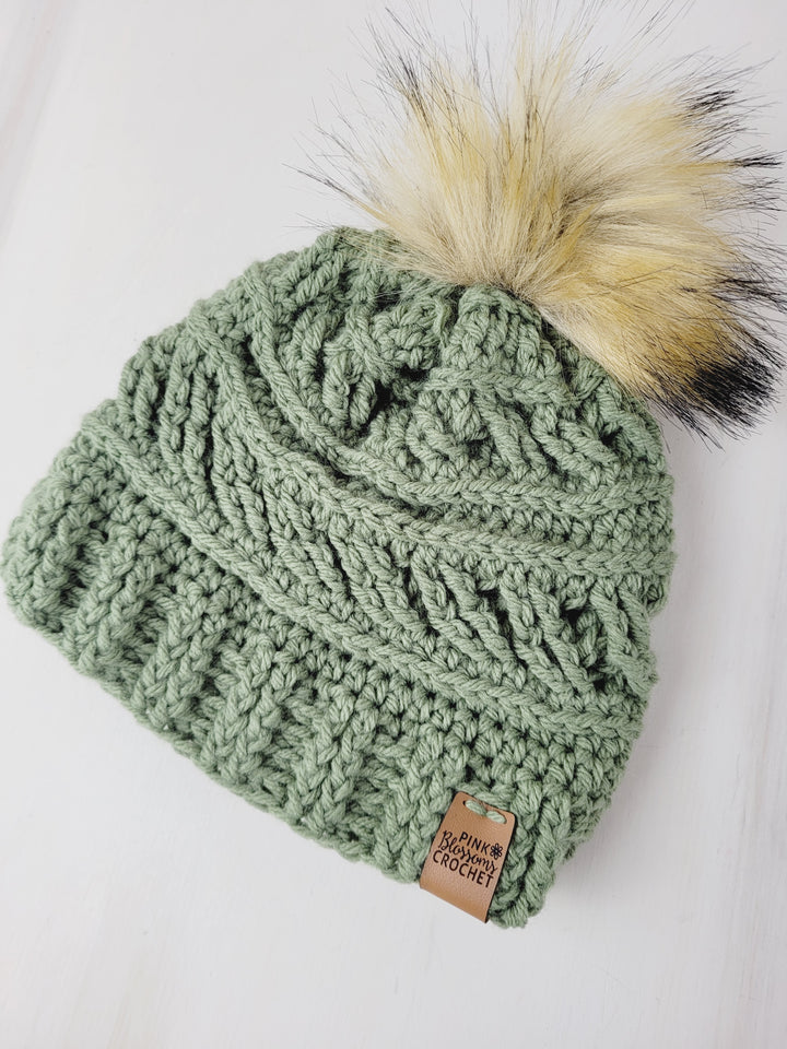 Pink Blossom Crochet, Kids Snap PomPom Crocheted Toques