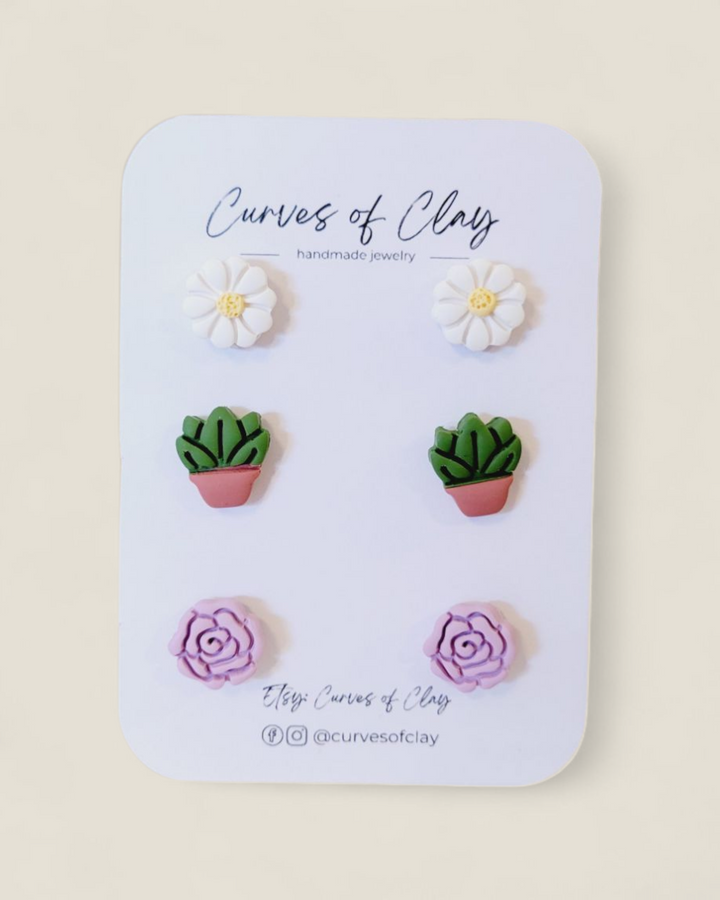 Curves of Clay, Everyday Stud Earrings 3 Pack