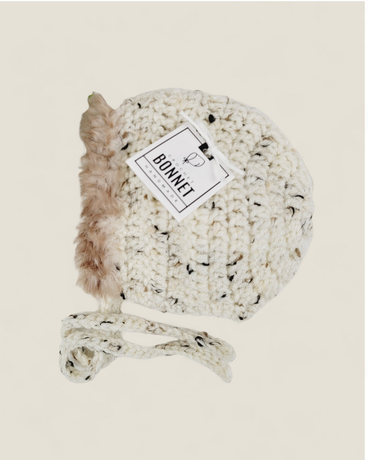 Pink Blossom Crochet Fur Trim Bonnet