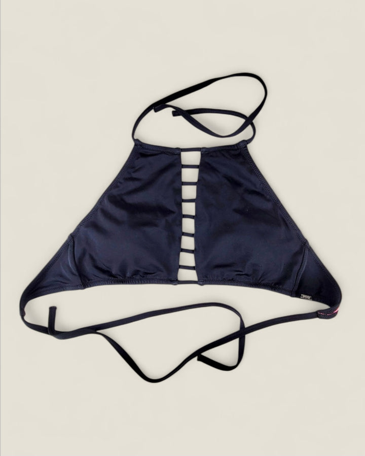 BLACK WITH PINK INTERIOR BIKINI HALTER TOP LADIES APPROX SMALL PRE-LOVED