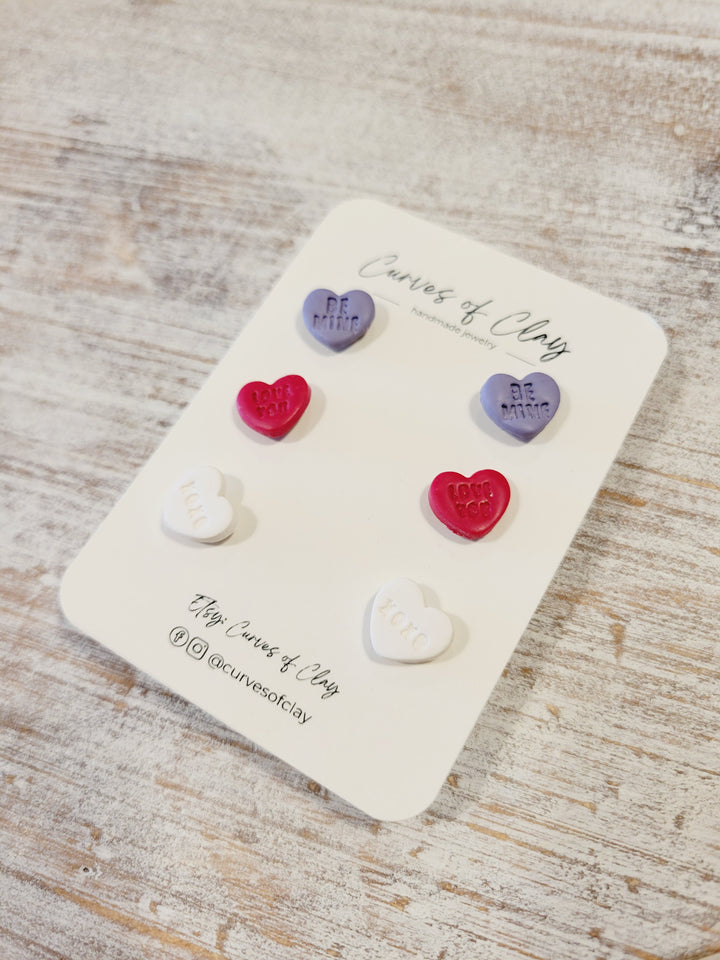 Curves of Clay, Valentine & Love Inspired Stud Earrings 3 Pack