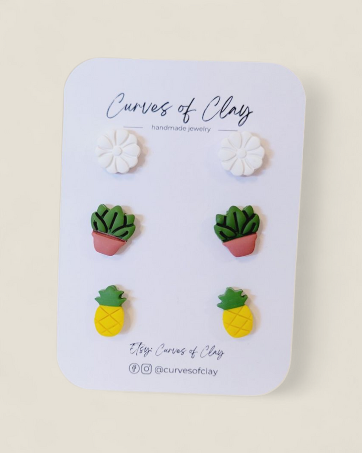 Curves of Clay, Everyday Stud Earrings 3 Pack