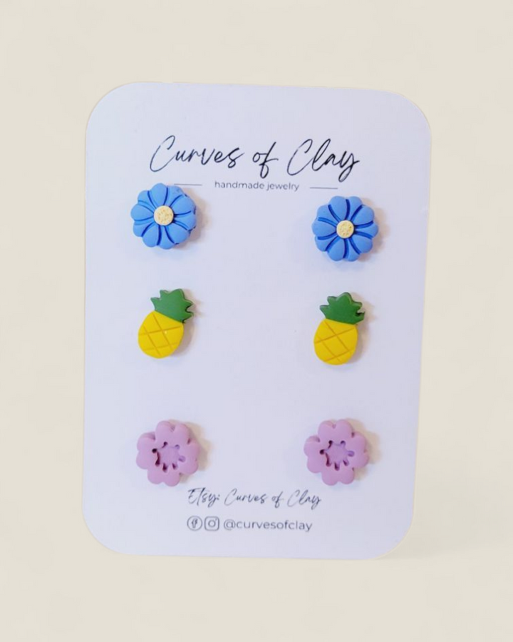 Curves of Clay, Everyday Stud Earrings 3 Pack