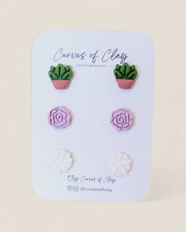 Curves of Clay, Everyday Stud Earrings 3 Pack