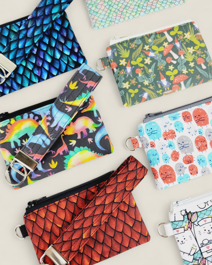 Izzyrai Handmade, Dinosaur & Mythical Fabric Coin Purses & Key Fobs