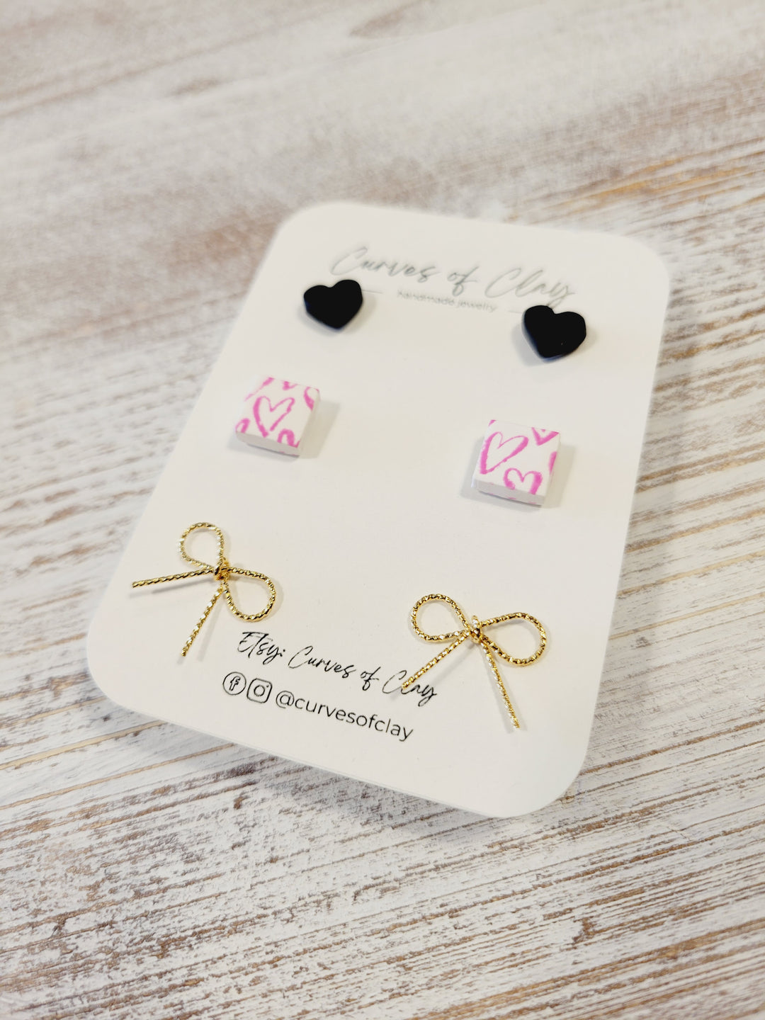 Curves of Clay, Everyday Stud Earrings 3 Pack