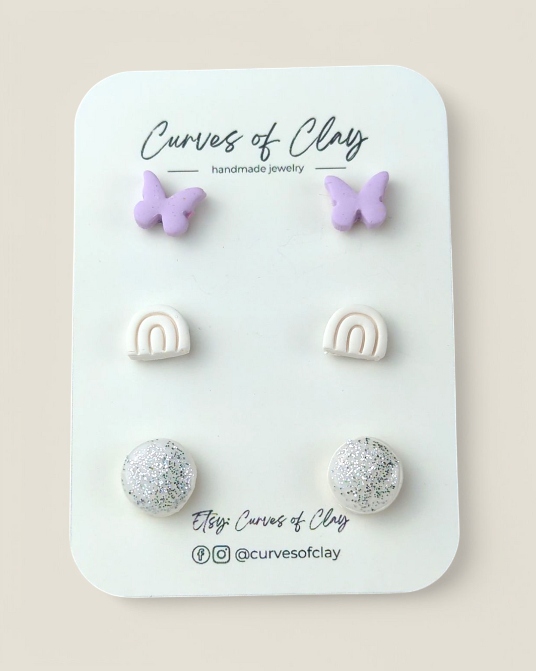 Curves of Clay, Everyday Stud Earrings 3 Pack