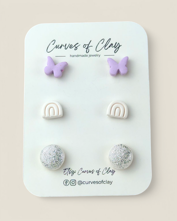 Curves of Clay, Everyday Stud Earrings 3 Pack