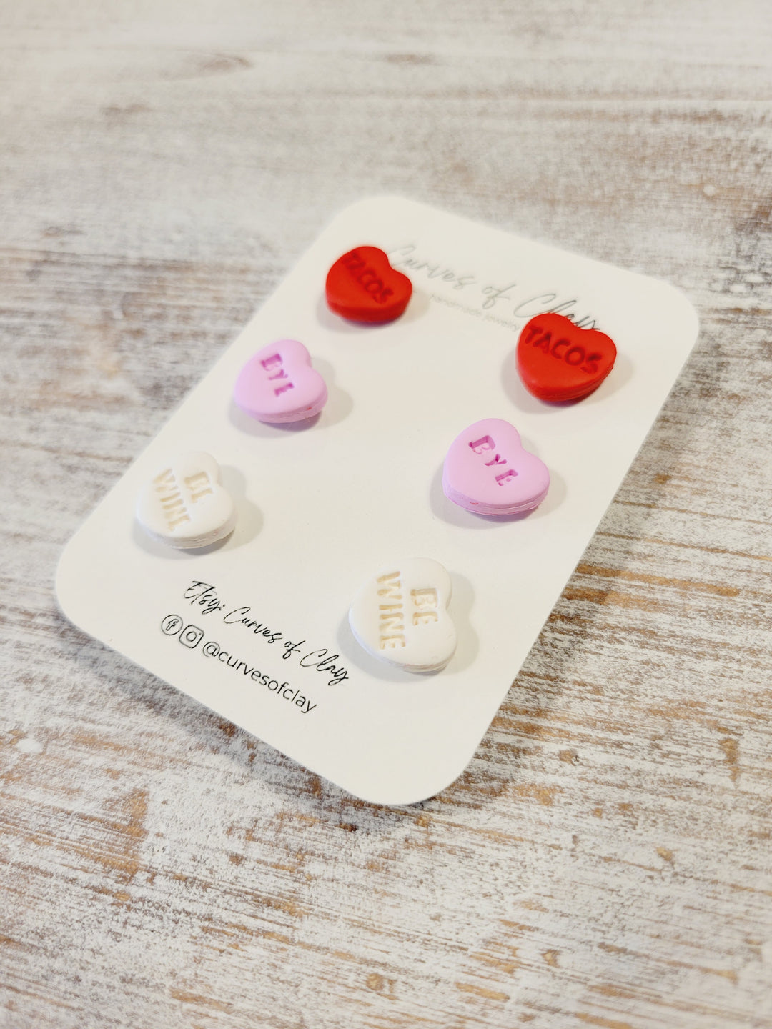 Curves of Clay, Valentine & Love Inspired Stud Earrings 3 Pack