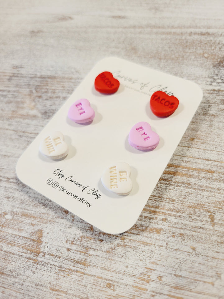 Curves of Clay, Valentine & Love Inspired Stud Earrings 3 Pack