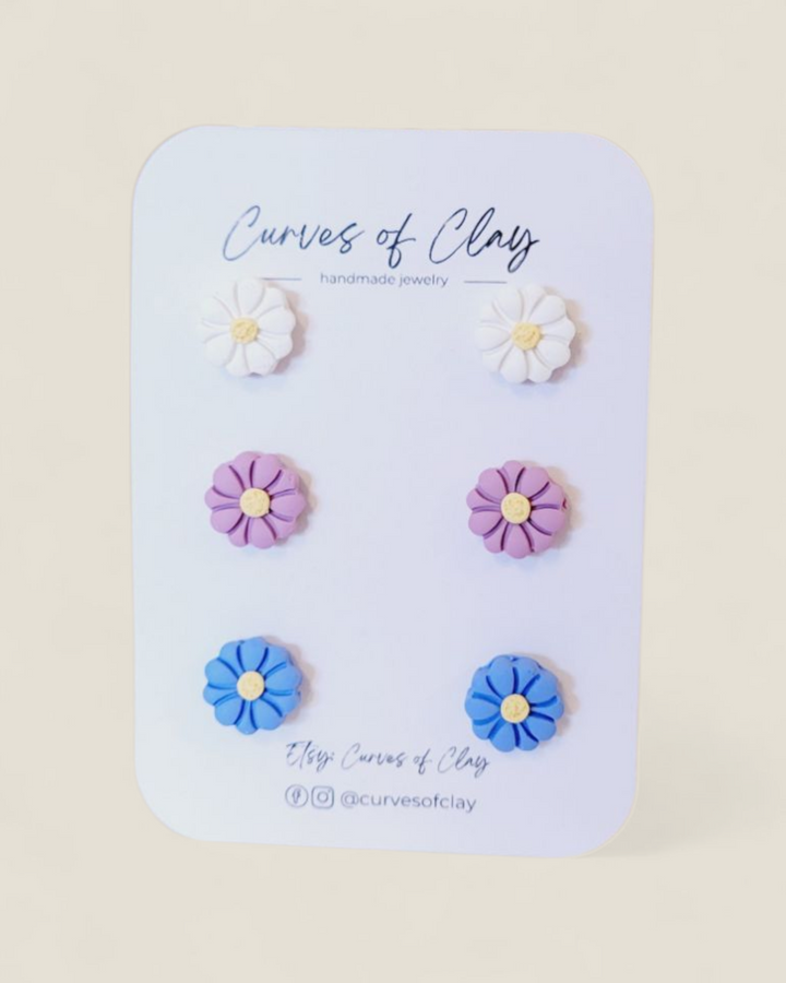 Curves of Clay, Everyday Stud Earrings 3 Pack
