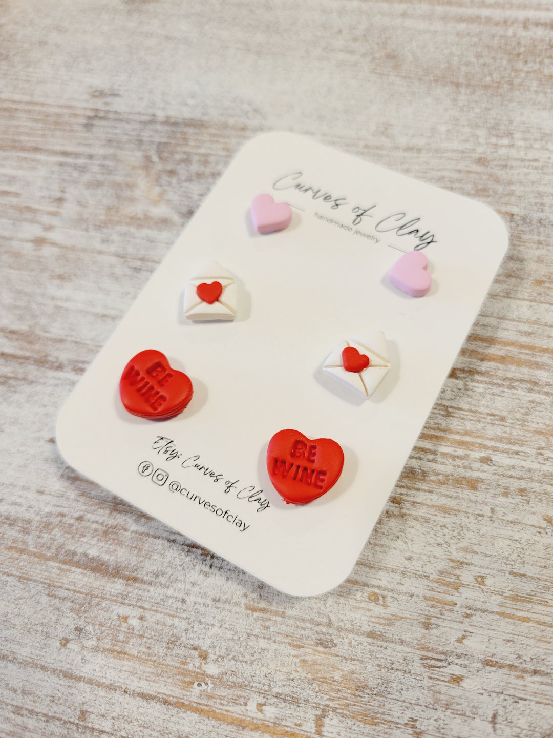 Curves of Clay, Valentine & Love Inspired Stud Earrings 3 Pack