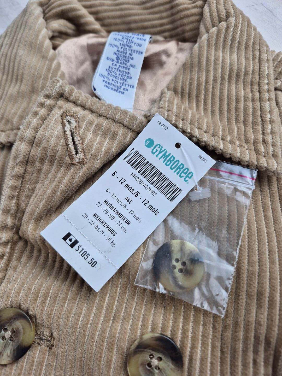 Pre-Loved Gymboree Tan Corduroy Jacket 6-12M | Betty’s Marketplace