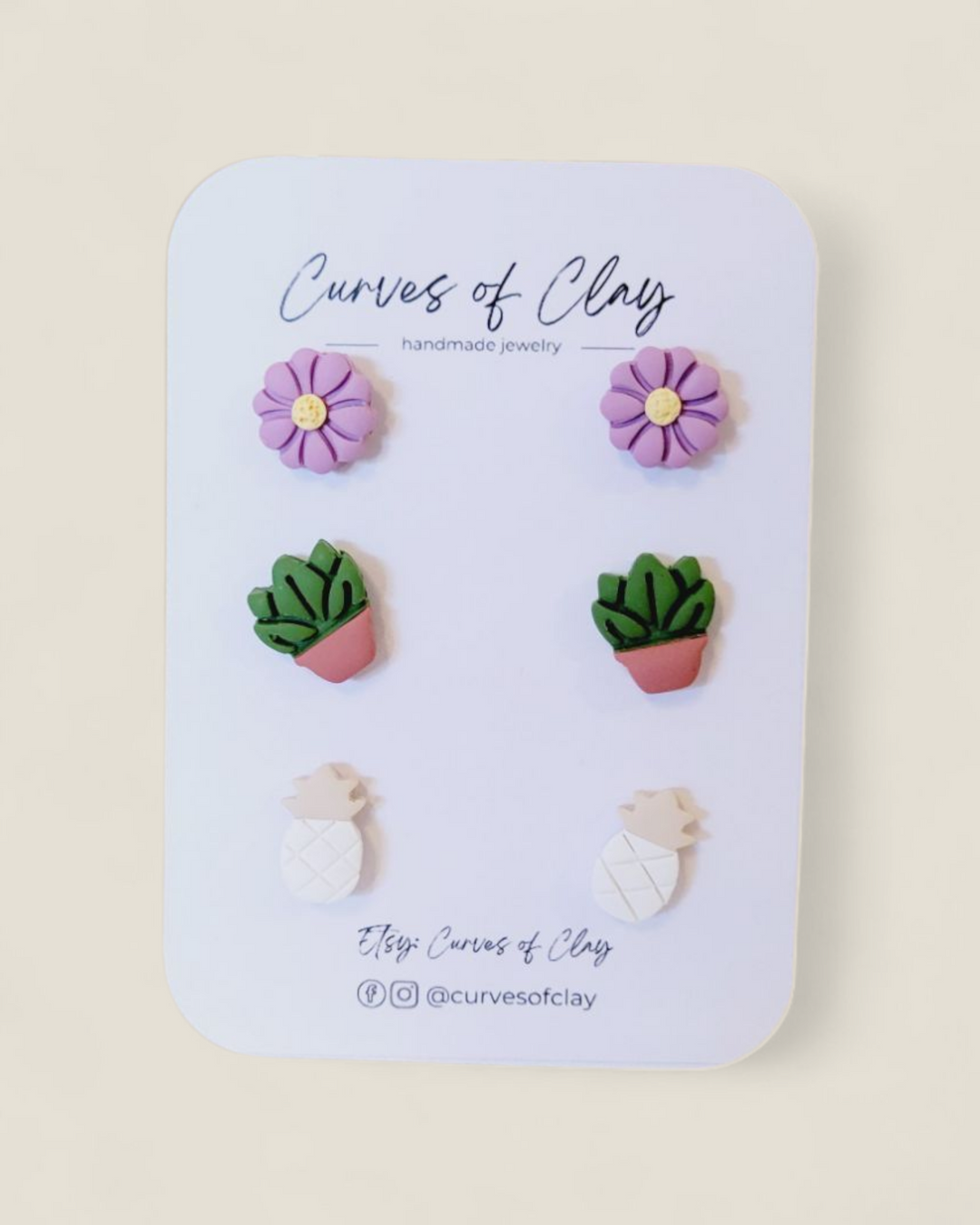 Curves of Clay, Everyday Stud Earrings 3 Pack
