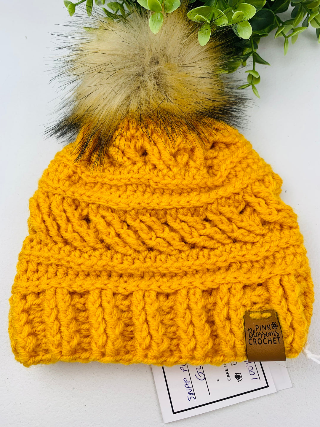 Pink Blossom Crochet, Kids Snap PomPom Crocheted Toques